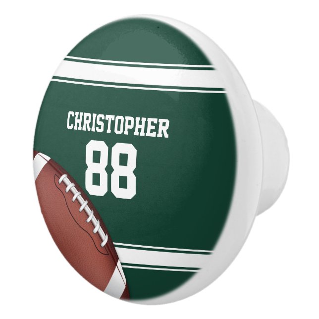 Green and White Stripes Jersey Grid Iron Football Ceramic Knob (Right)