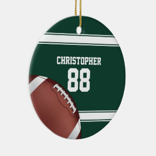 Green and White Stripes Jersey Grid Iron Football Ceramic Ornament