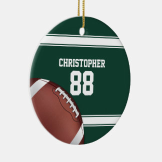 Green and White Stripes Jersey Grid Iron Football Ceramic Ornament