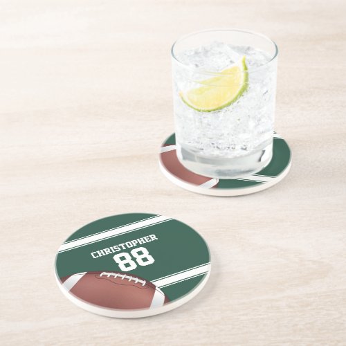 Green and White Stripes Jersey Grid Iron Football Coaster