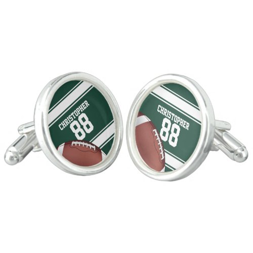 Green and White Stripes Jersey Grid Iron Football Cufflinks