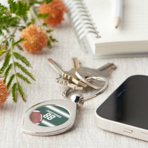 Green and White Stripes Jersey Grid Iron Football Keychain