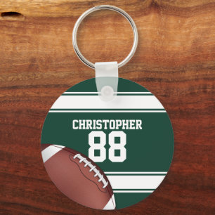 Green and White Stripes Jersey Grid Iron Football Keychain