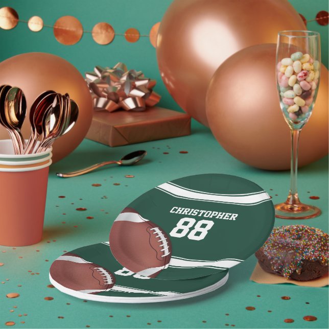 Green and White Stripes Jersey Grid Iron Football Paper Plates (Multi)