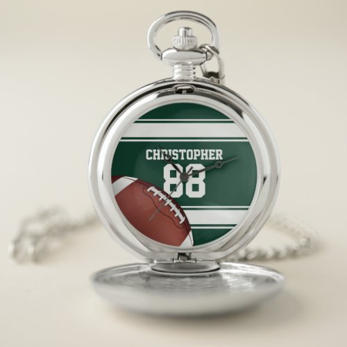 Green and White Stripes Jersey Grid Iron Football Pocket Watch