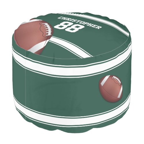 Green and White Stripes Jersey Grid Iron Football Pouf