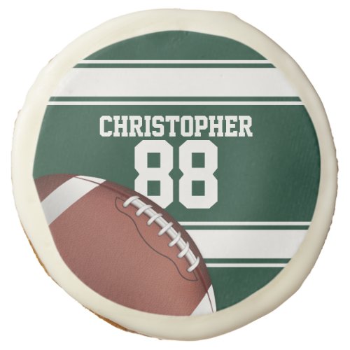 Green and White Stripes Jersey Grid Iron Football Sugar Cookie