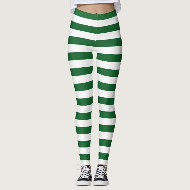 Green and White Stripes Leggings (Front)