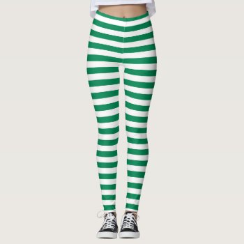 Green And White Stripes Leggings by PinkMoonDesigns at Zazzle