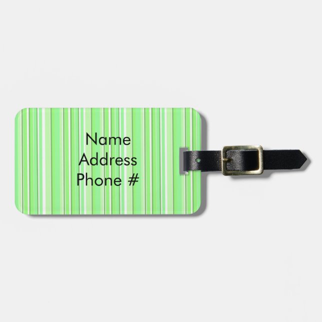 Green and White Stripes Luggage Tag (Front Horizontal)
