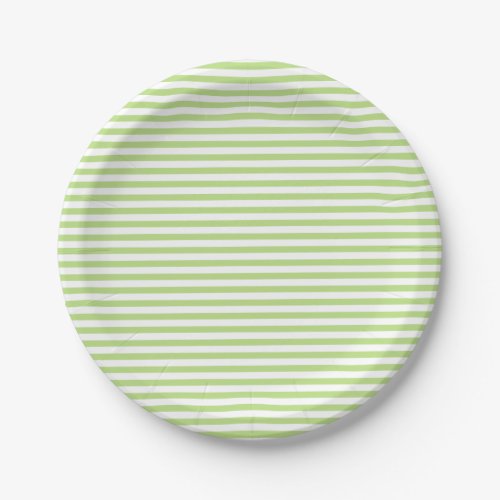 Green and White Stripes Paper Plate