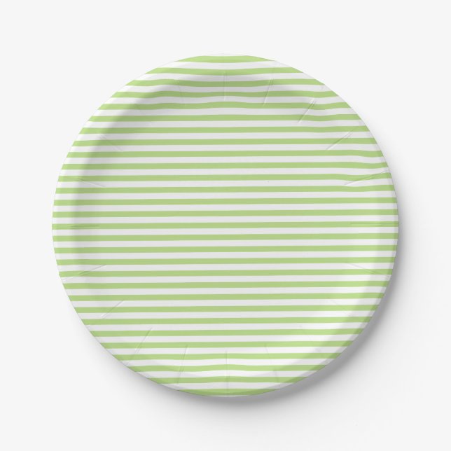 Green and White Stripes Paper Plate (Front)