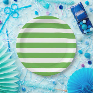 Green and White Stripes Paper Plates