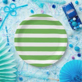 Green And White Stripes Paper Plates by jenniferstuartdesign at Zazzle