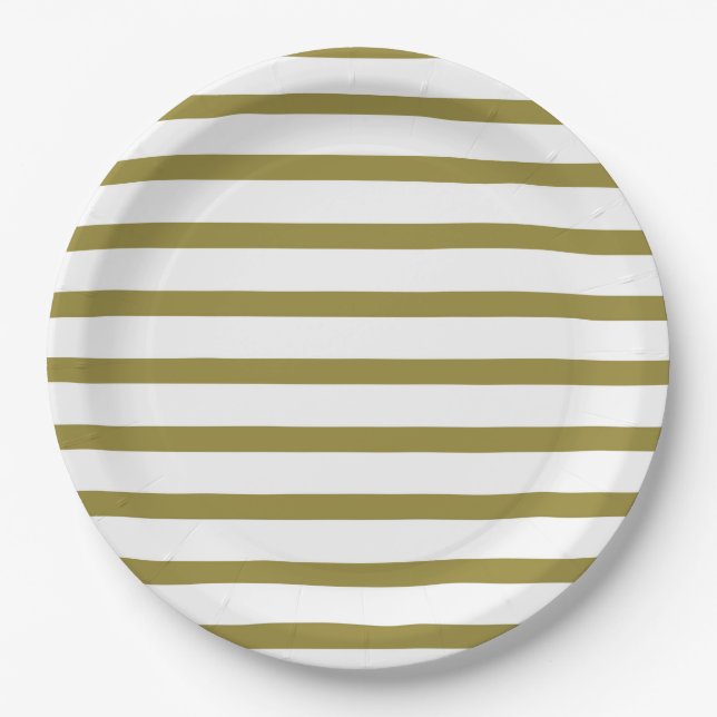 Green and White Stripes Paper Plates (Front)