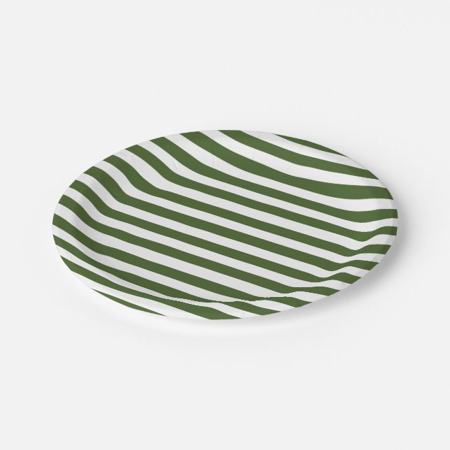 Green and White Stripes Paper Plates (Angled)