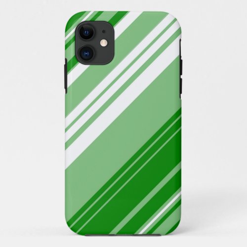 Green and White Stripes Pattern iPhone 11 Case