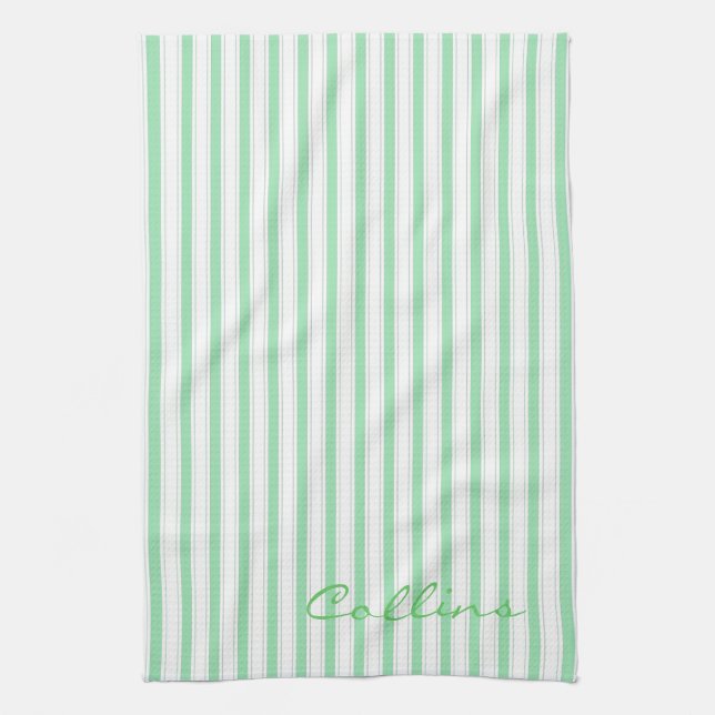 Green and White Stripes Pattern Kitchen Towel (Vertical)