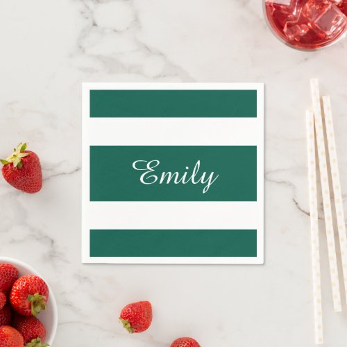 Green And White Stripes Pattern Name Print Napkins