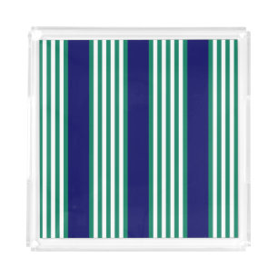 Green and white stripes pattern with navy blue acrylic tray