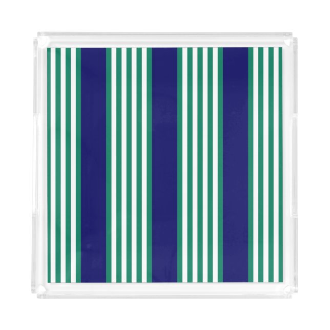 Green and white stripes pattern with navy blue acrylic tray (Front)