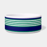 Green and white stripes pattern with navy blue bowl<br><div class="desc">Forest green and white five stripe pattern with navy blue</div>