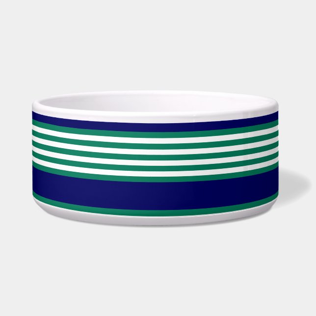 Green and white stripes pattern with navy blue bowl (Front)