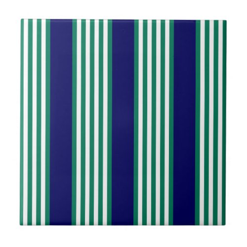 Green and white stripes pattern with navy blue ceramic tile