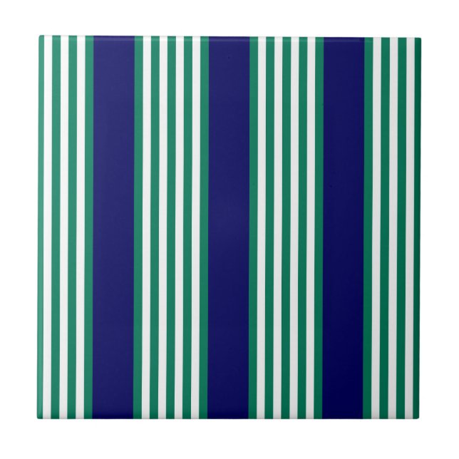 Green and white stripes pattern with navy blue ceramic tile (Front)