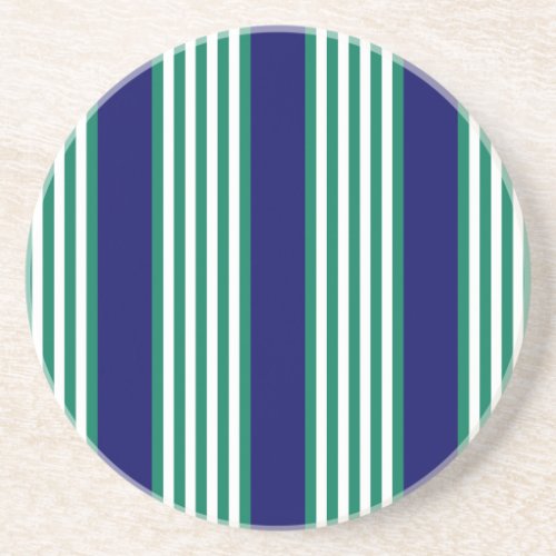 Green and white stripes pattern with navy blue coaster