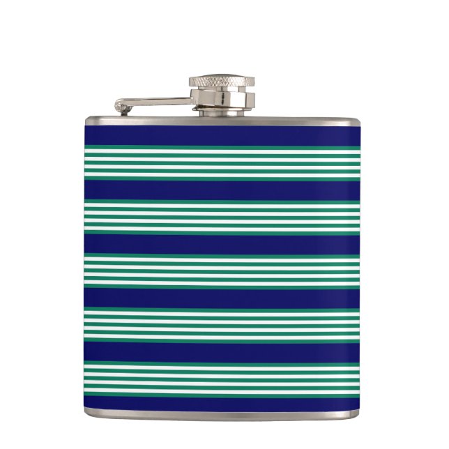 Green and white stripes pattern with navy blue flask (Front)