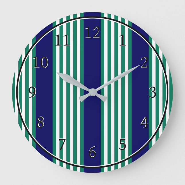 Green and white stripes pattern with navy blue large clock (Front)