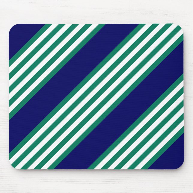 Green and white stripes pattern with navy blue mouse pad (Front)