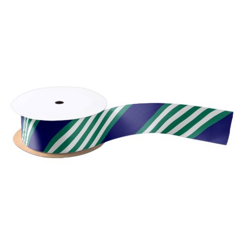 Green and white stripes pattern with navy blue satin ribbon