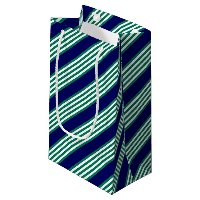 Green and white stripes pattern with navy blue small gift bag (Front Angled)