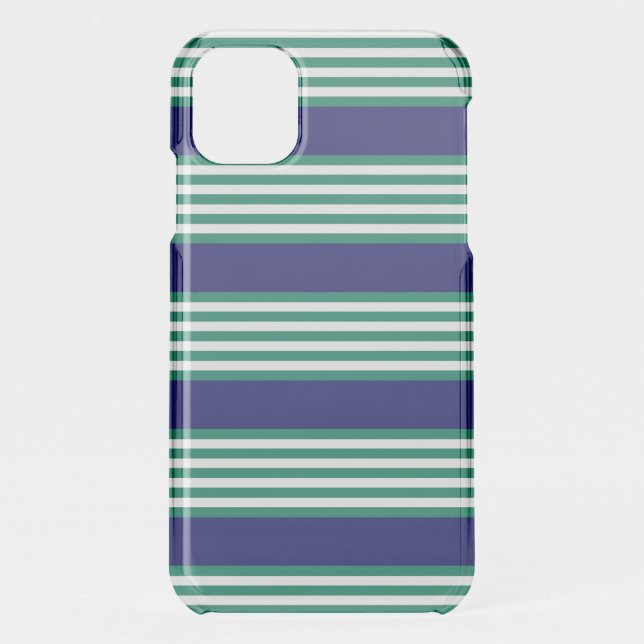 Green and white stripes pattern with navy blue uncommon iPhone case (Back)