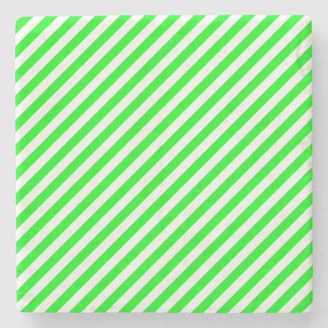 Green and White, Stripes Square Coaster (Front)