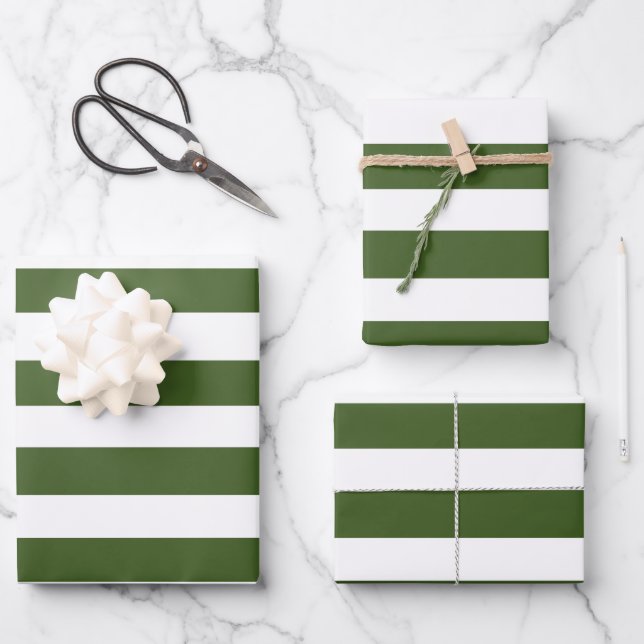 Green and White Stripes Wrapping Paper Sheets (Front)