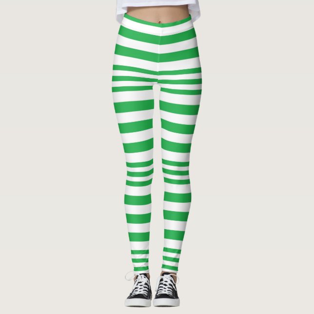 Green and White Stripes X 3 Leggings (Front)