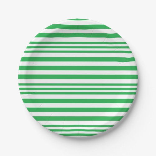 Green and White Stripes X 3 Paper Plates