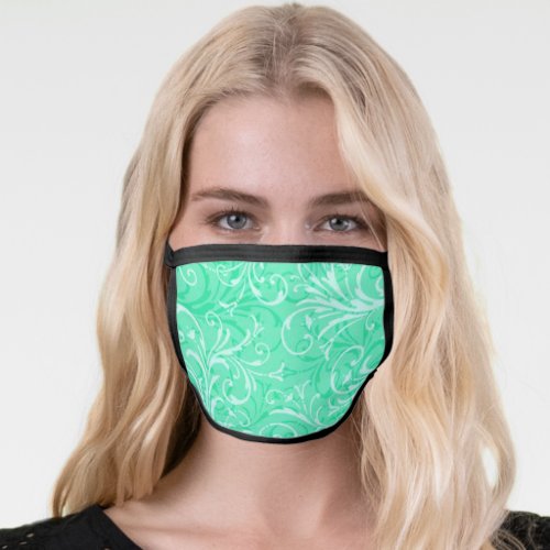 Green And White Swirl Pattern Face Mask