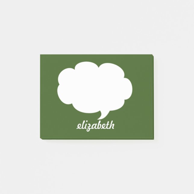 Green and White Talk Bubble Personalized Name Post-it Notes (Front)