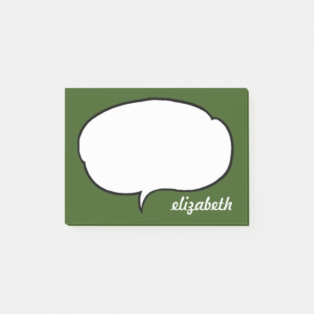 Green and White Talk Bubble Personalized Name Post-it Notes (Front)