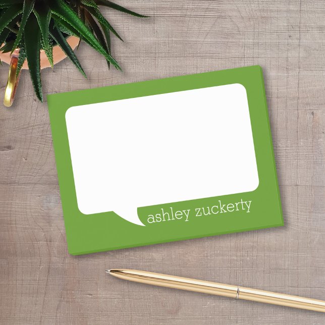 Green and White Talk Cartoon Bubble with Name Post-it Notes (Personalized post-it notes with a talk bubble and your name.)