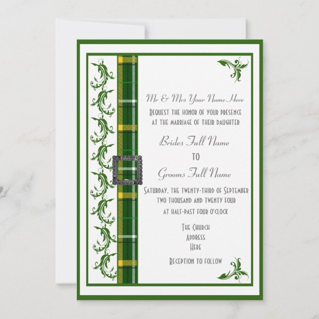Green and white tartan custom invitation (Back)