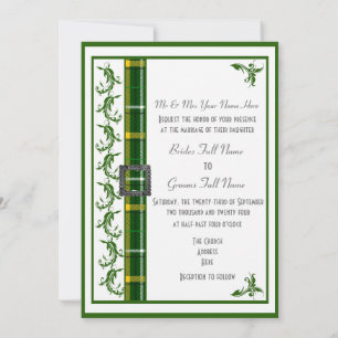 Green and white tartan custom invitation