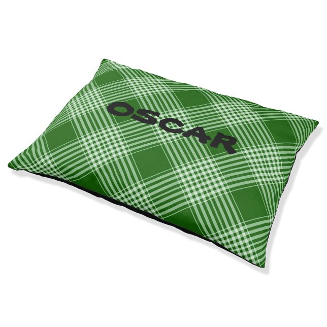 Green And White Tartan Plaid Pet Bed (Angled)