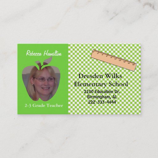 Customizable Green and White Teacher's Photo Business Card