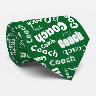 Green and White Team Coach Thank You Gift Name Art Neck Tie