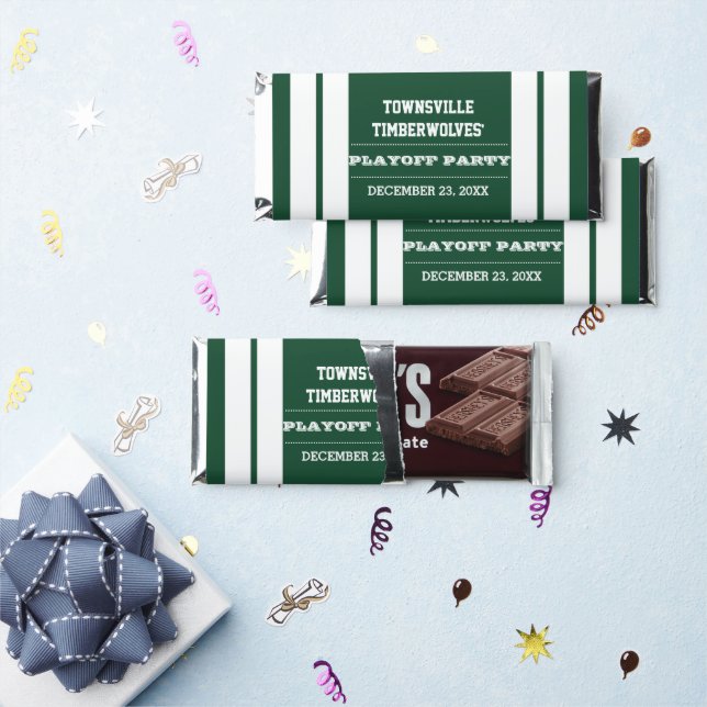 Green and White Team Football Party Hershey Bar Favors (Front)